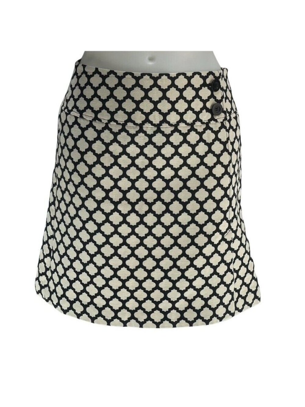 Talbots Petite 6P Black & Cream Patterned A-Line Skirt